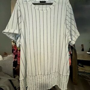 Lane Bryant White and Black Striped Short Sleeve Top